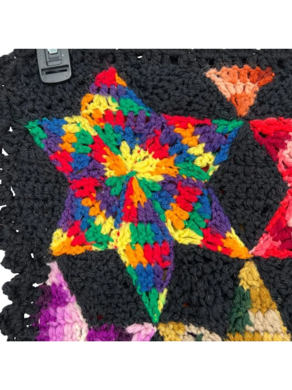 Vintage Multicolor Star Hexagon Crochet Throw Blanket Handmade 70